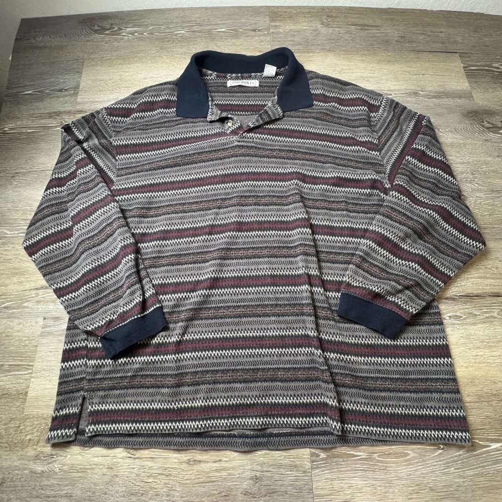 Imprints Polo Shirt Mens XXL Multicolor Striped Long Sleeve Vintage Grandpacore